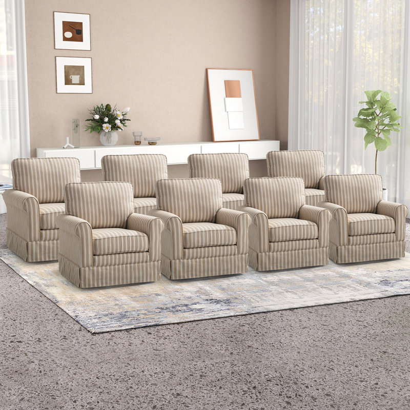  33'' Wide Modern Linen Striped Swivel Upholstered Arm Accent Chair (Set of 8), Brown, 8