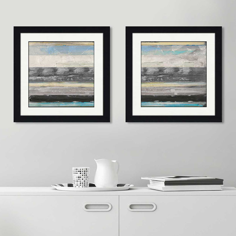 «Stratis I», ensemble de 2 reproductions de peintures à l'acrylique encadrées, H 16,5 po x l 33 po x P 1 po, Blanc mat