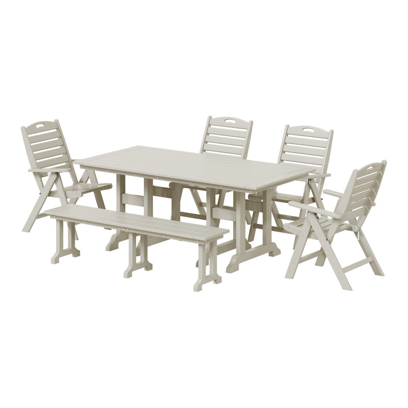 Laguna 6-Piece Dining Set With Bench, Sand