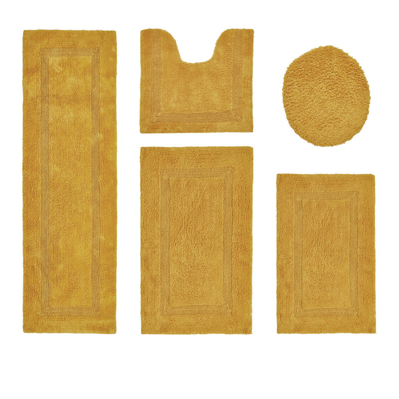 Ensemble de tapis pour salle de bain 5 pièces Lux Premium 2370 GSM, Jaune, 5 pièces (18 po x 20 po | 17 po x 24 po | 20 po x
