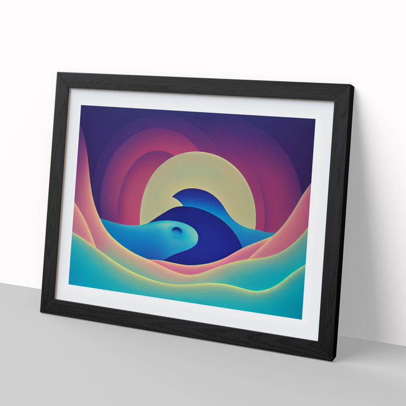 Surreal Ocean Scene Abstract 1 Piece Single Picture Frame Wall Art, 25cm H x 34cm W x 2cm D, Black Framed