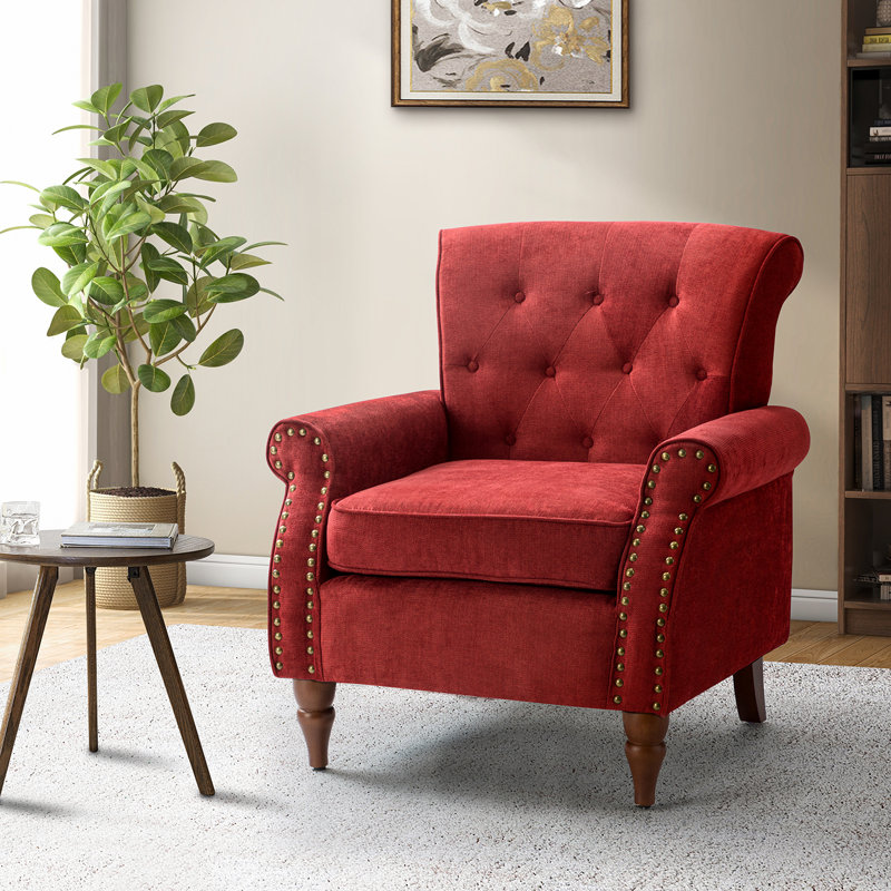 Fauteuil capitonné en polyester 29,5 po Anite, Rouge