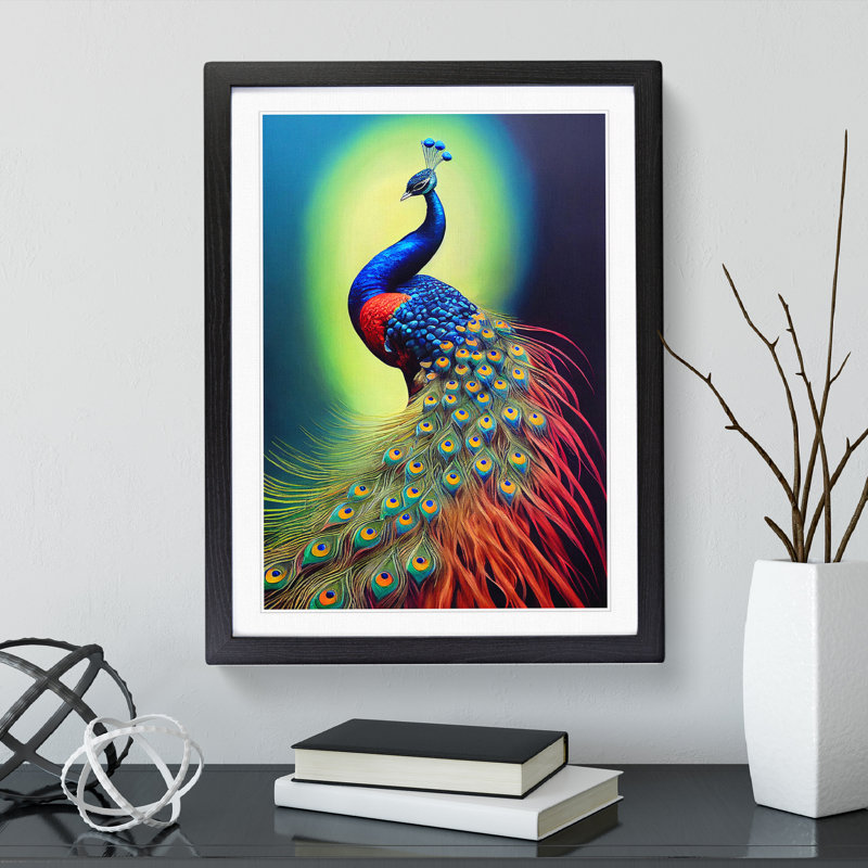 Shining Peacock - Framed Print, Black Framed, 64cm H x 46cm W x 2cm D