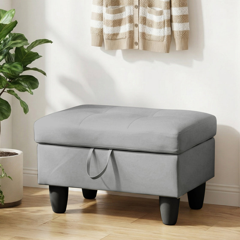 Rectangular Storage Ottoman Bench With Hinged Lid, Faux Leather Footrest For Living Room, Bedroom, Entryway, Gray, 28.5"X19"X17.5"