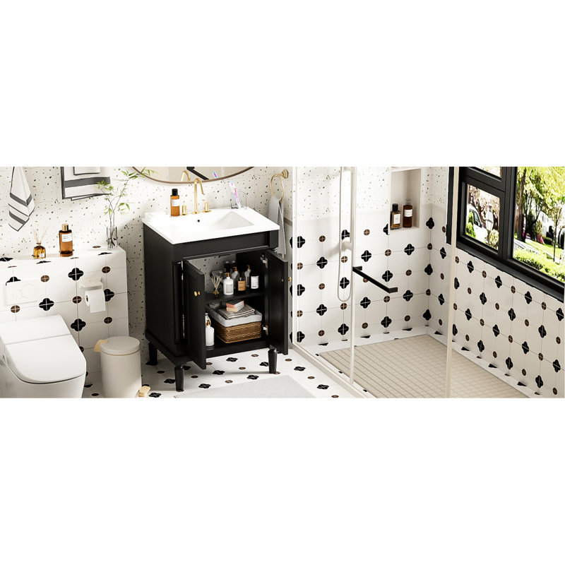 Meuble-lavabo de salle de bain avec lavabo en céramique, 24 po, style moderne, meuble-lavabo spacieux avec rangement, look haut