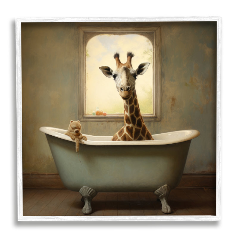 Imprimé girafe rétro dans une baignoire, H 12 po x l 12 po x P 0,5 po
