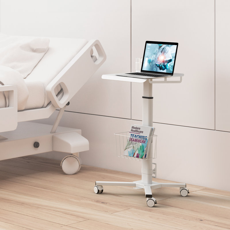 Hospital Mobile Laptop Cart on Wheels with Load up to 17.6 lbs, Small Rolling Standing Desk Adjustable Height