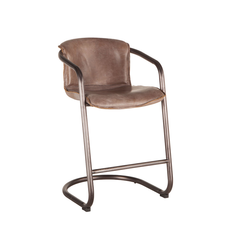 Chiavari Upholstered Stool with Metal Frame, Jet Brown Leather/ Vintage Bronze Frame, Counter Stool (26" Seat Height)
