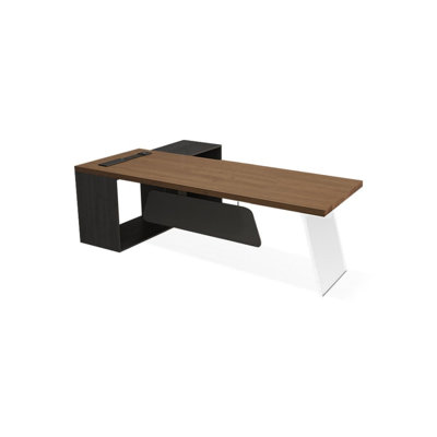 Tan Rectangular Solid Wood+Acrylic Executive Desk