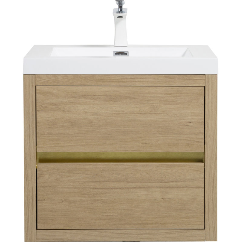 Meuble-lavabo mural avec lavabo, Bois de chêne naturel, 24"