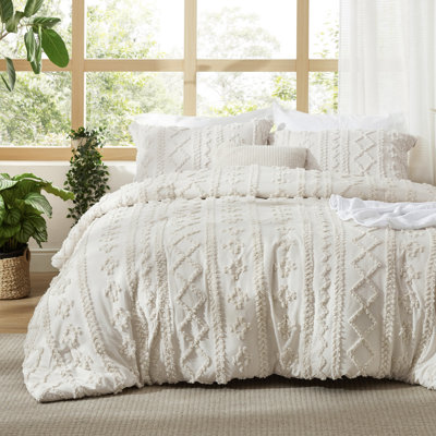 Bedsure Boho Duvet Cover Queen Size - Beige Breathable & Soft Boho Bedding, Machine Washable Comforter Cover for All Seasons, Includes 1 Duvet Cover 90"x90" with 2 Pillow Shams & Zipper Closure