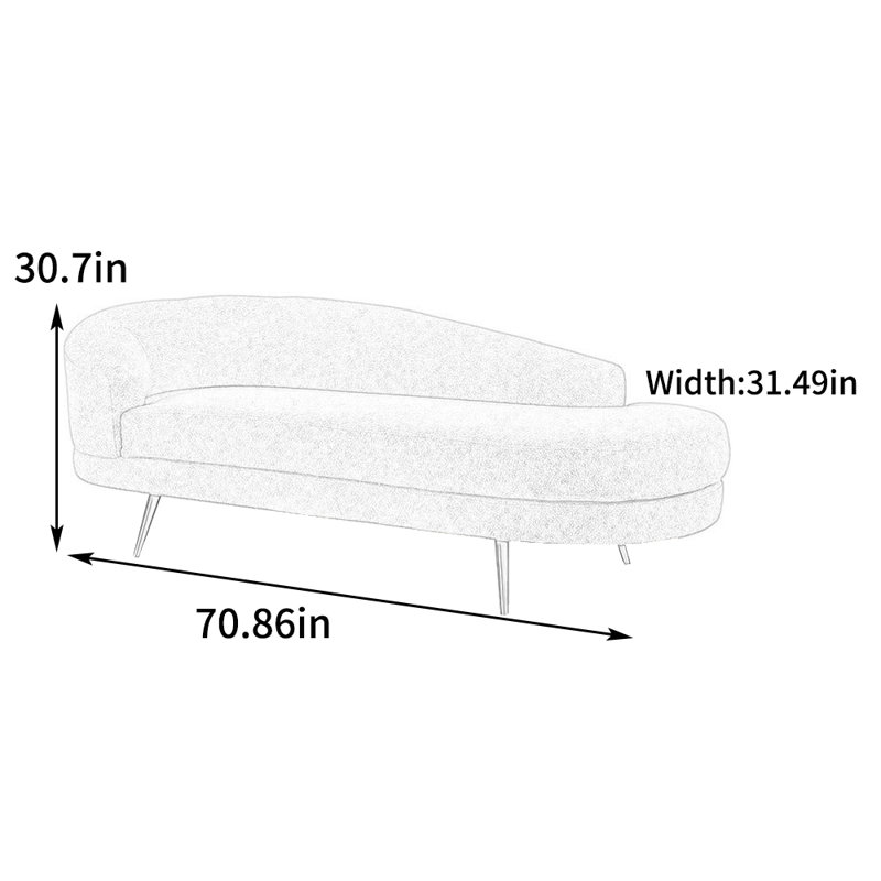 Chaise longue ergonomique rembourrée en molleton, Accoudoir à gauche (vu de face)