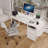 47.3"Office Desk With Power Outlet,2 Monitor Stands,2-Drawer,Side Pocket,Easy To Assemble,Frame Stability Reversible,Use For Home Desk