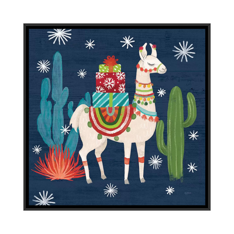 «Lovely Llamas II Christmas» par Mary Urban - reproduction d'art, H 18 po x l 18 po x 1,5 po, Toile avec cadre noir