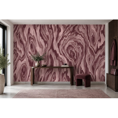 Papier peint lignes de grain de bois rose bourgogne