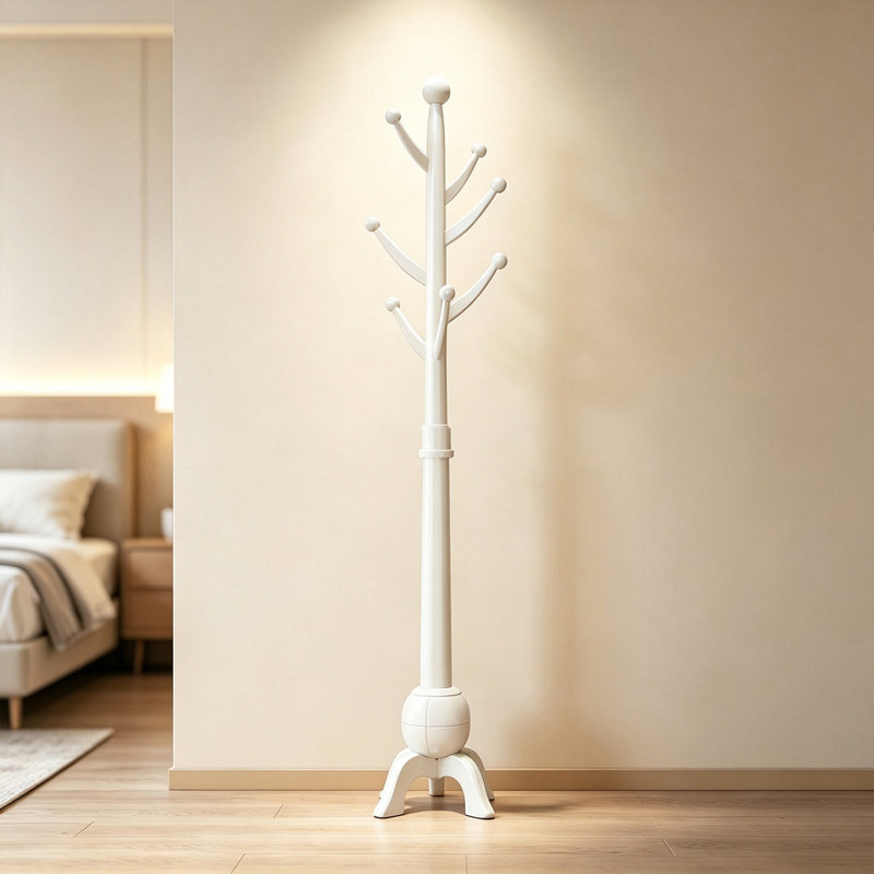 Portemanteau autoportant en bois d'hévéa pour entrée, Blanc
