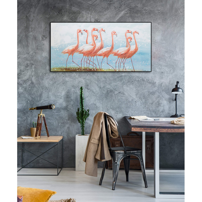 Flamingo Clique Hand Painted Acrylic Painting