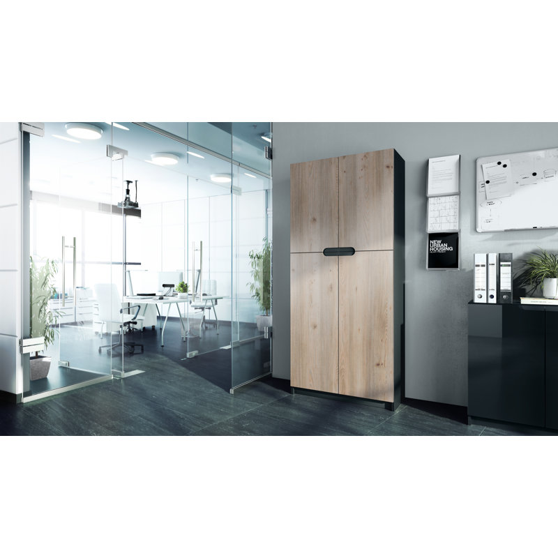 Mazeppa 4 -Door 4 -Shelf, Matt black/Almond white