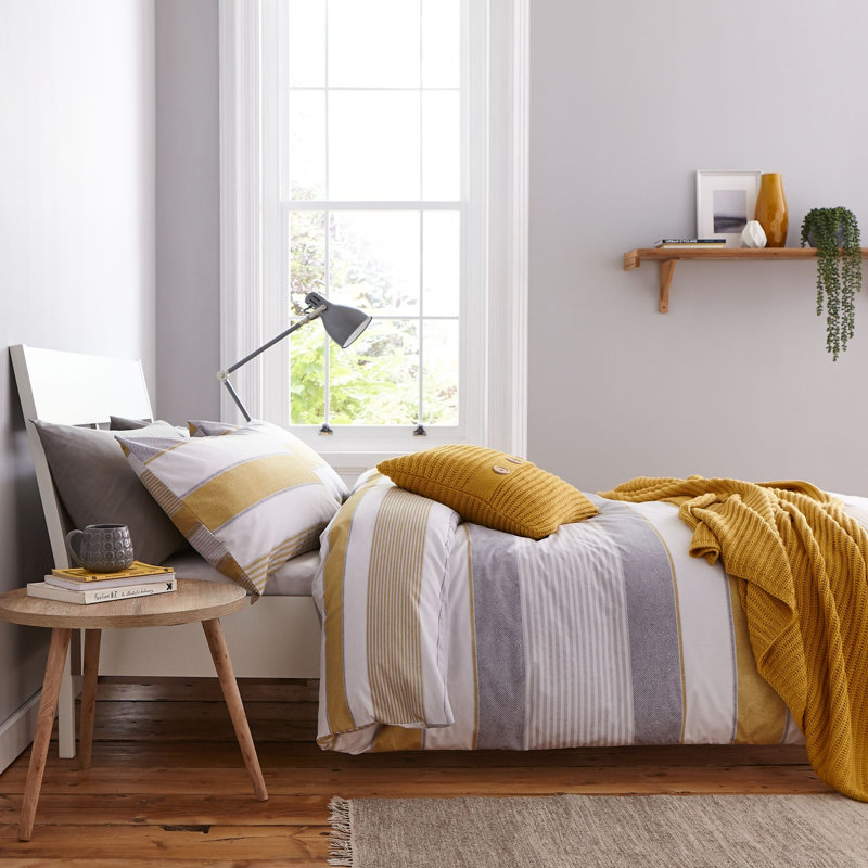 Newquay Stripe Duvet Cover Set, King Duvet Cover, Ochre