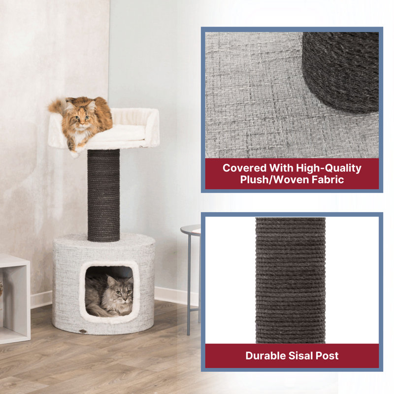 TRIXIE Fonda XXL 39" Cat Tree, Sisal Scratching Post with Plush Condo for Large Cats, Padded Platform Bed