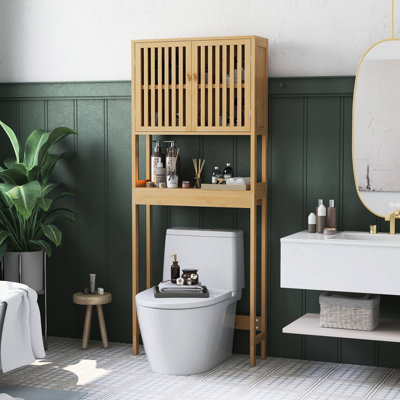 Over Toilet Cabinet Storage Unit - Stylish Bathroom Organizer With Adjustable Shelving And Open Area Natural Spacious Shelf For Essentials