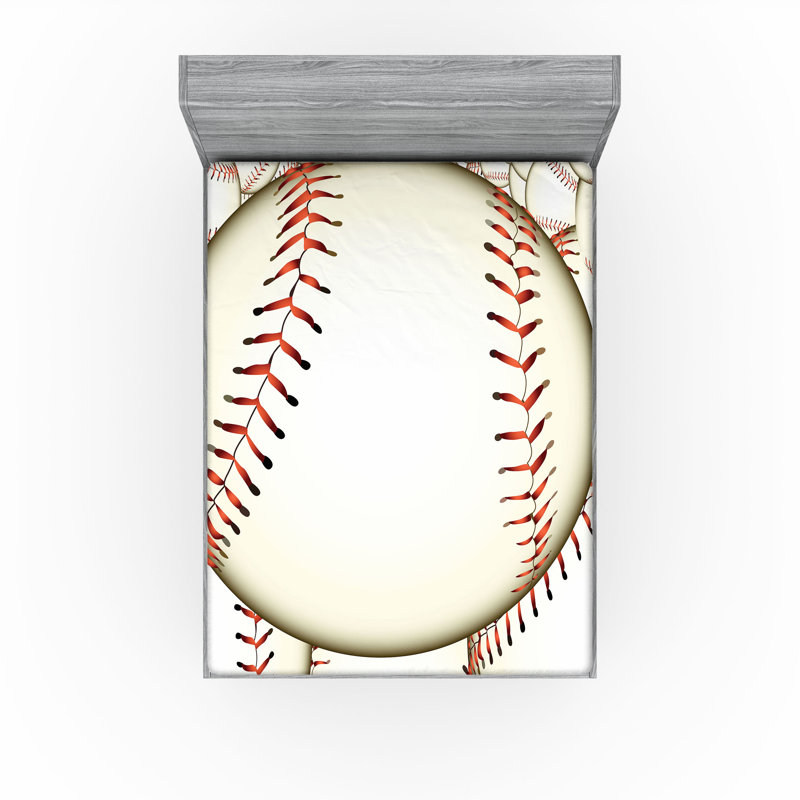 Ambesonne Sports Fitted Sheet 2-Pack Baseball Ball Pattern Cream Red, Full Fitted Sheet