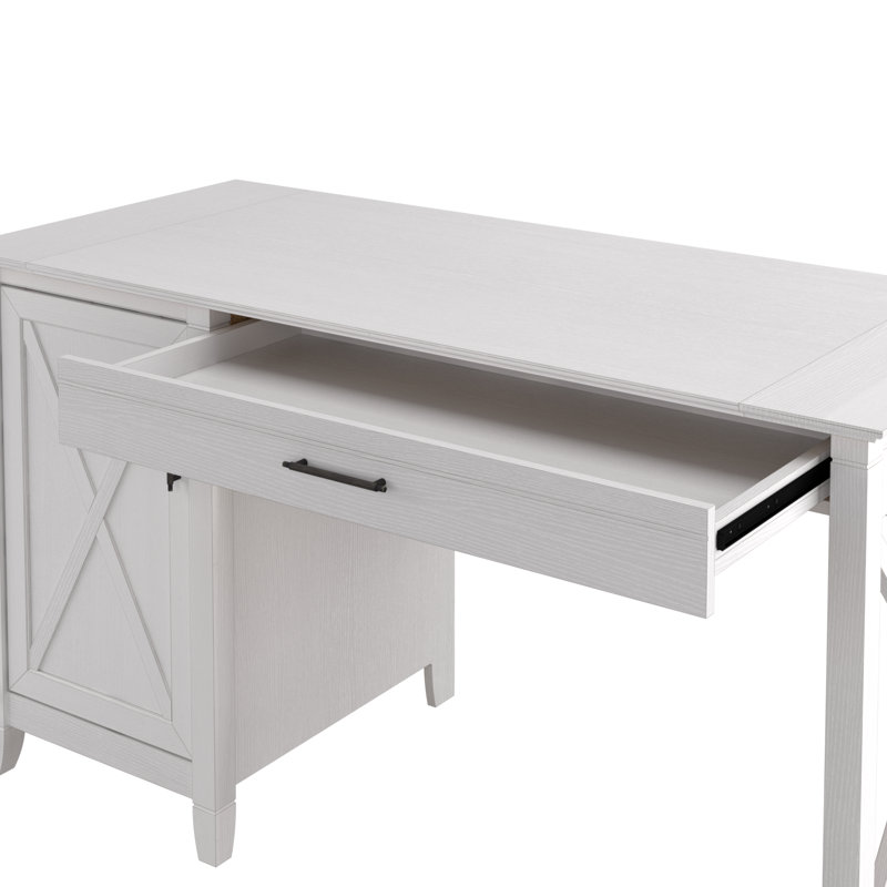 Bureau d'ordinateur et classeur latéral à 3 tiroirs Ozro, Chêne blanc pur