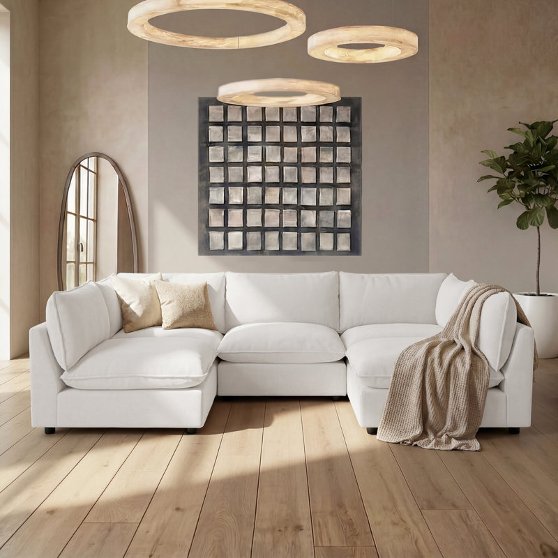 Canapé modulaire surdimensionné à 5 places l 106,38 po Heffernan, Chenille blanche