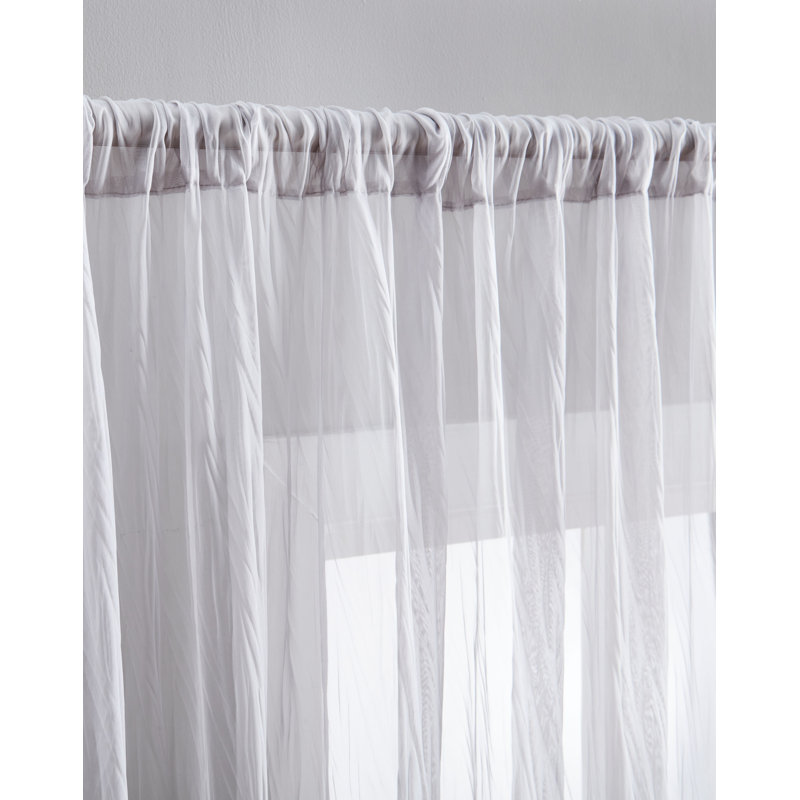 Paire de rideaux transparents avec passe-tringle Terylene, L 54 po x L 95 po, Gris clair