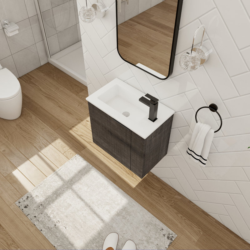 Meuble-lavabo simple 22,34 po avec plateau Kannan, Gris