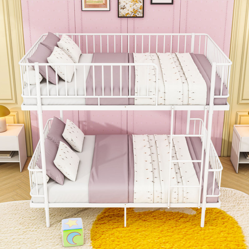 Bunk Bed with Ladders and Guardrails, Full Over Full, White