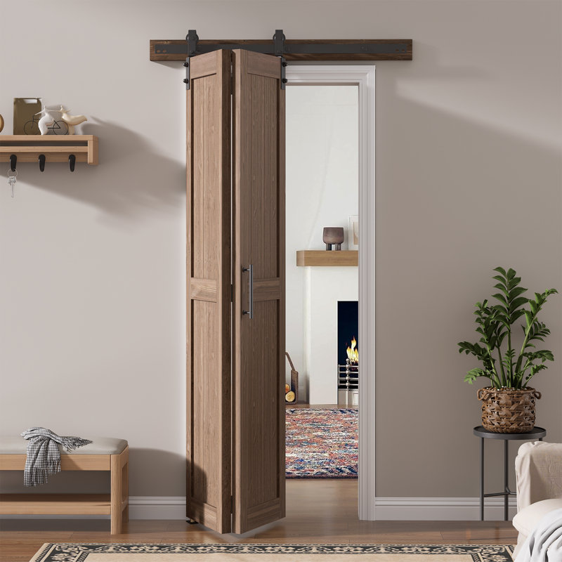 Porte pliante en bois de pin massif assemblé avec trousse de quincaillerie, 30 po x 84 po, Noyer foncé