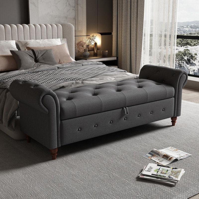 Banc de lit en tissu gris foncé, Gris foncé