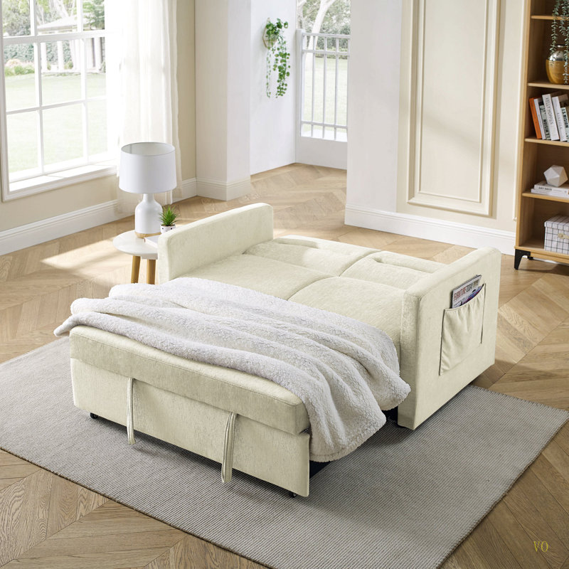 Loveseats Sofa Bed With Pull-Out Bed,Adjsutable Back And Two Arm Pocket