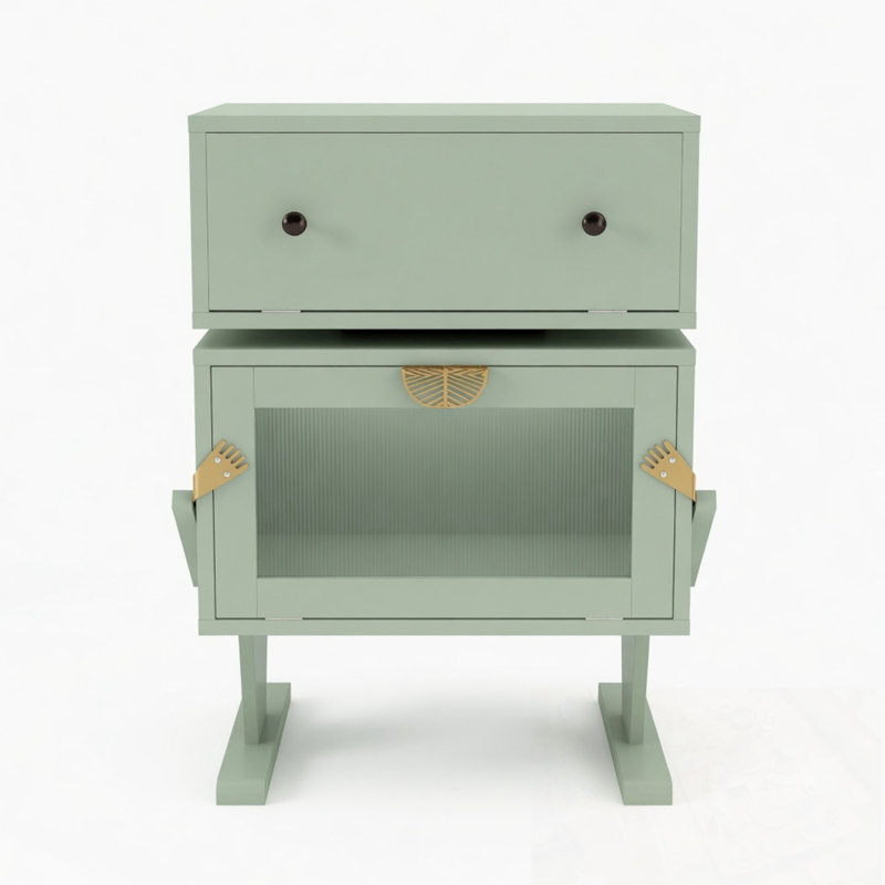 Table de chevet à DEL avec tiroir rotatif, Vert
