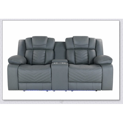 Causeuse inclinable Power Console avec lumières DEL, porte-gobelets, table et prise rabattables, tissu en polyester doux