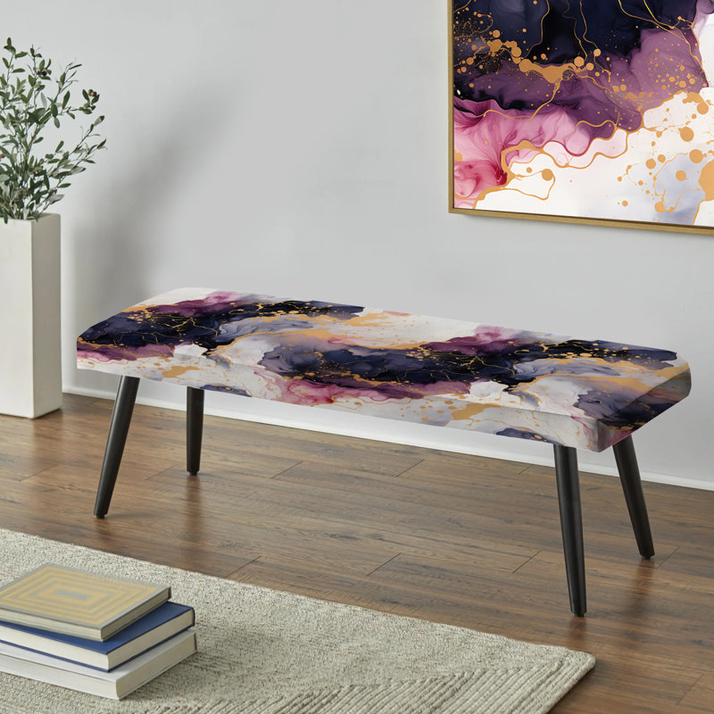 Gold Cosmic Intrigue Marble Mirage - Marble Upholstered Black Bench