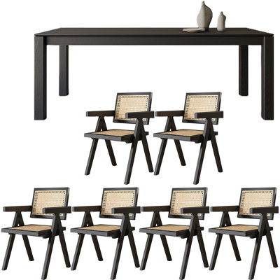 Black Ash    Wood    Slab    Dining Set