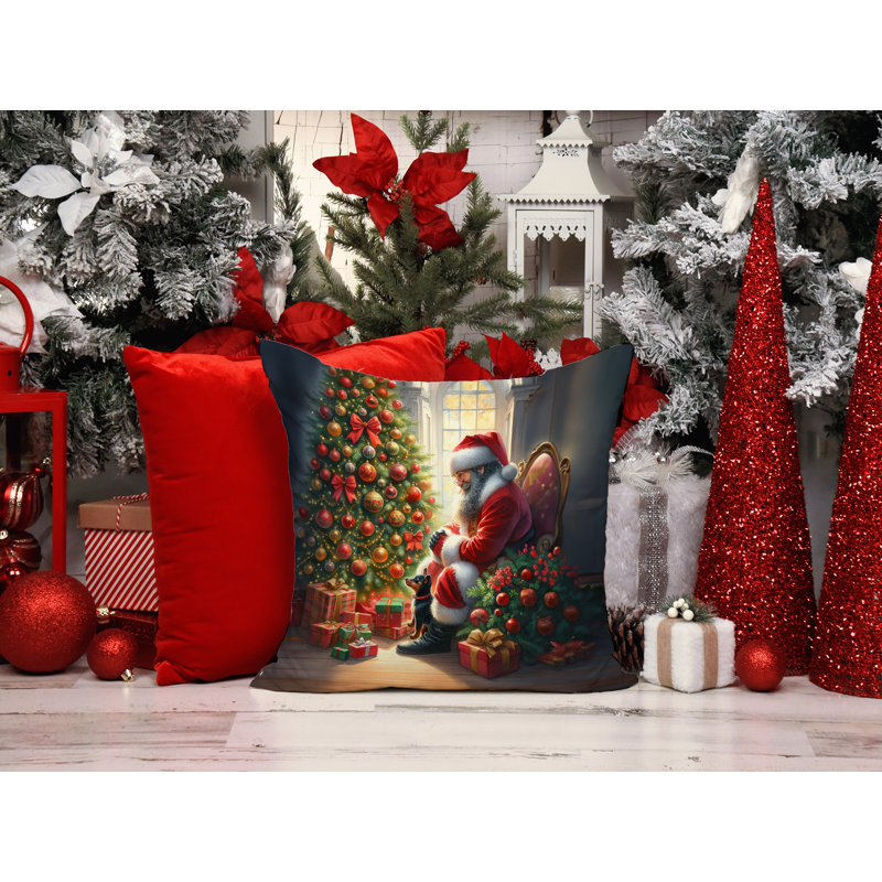 Coussin miniature Pinscher and Santa Claus, H 14 po x l 14 po