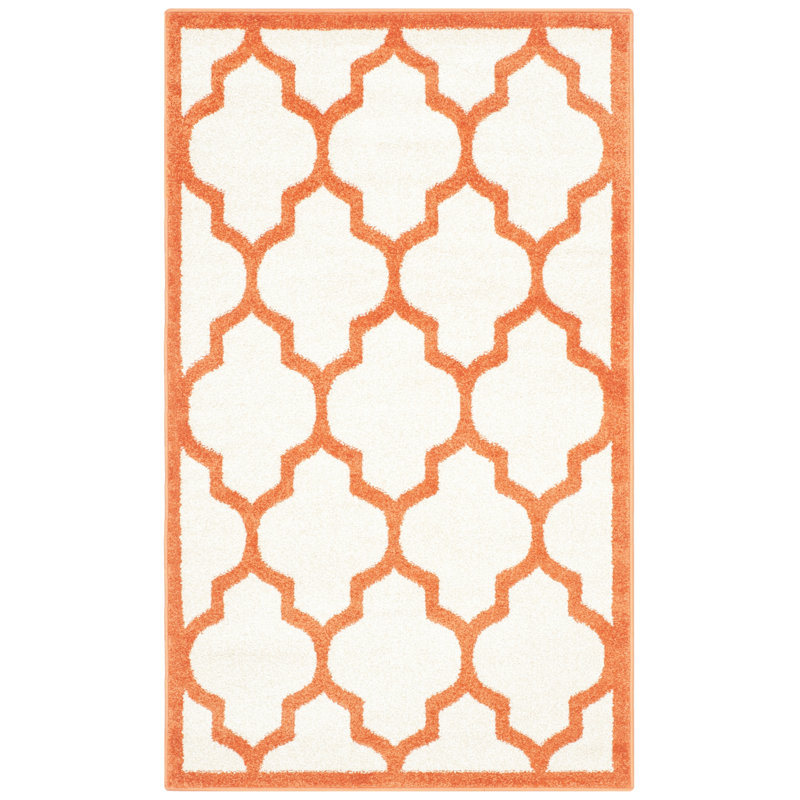 Ammundsen Geometric Beige/Orange Indoor / Outdoor Area Rug, Rectangle 3' x 5'