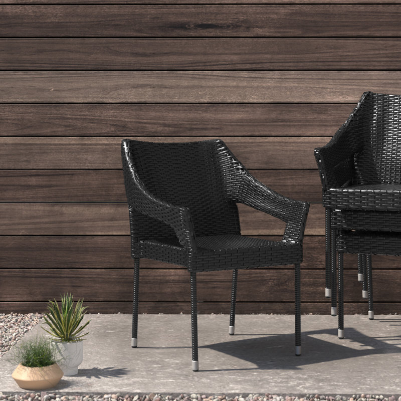 Antoinique All Weather Commercial Grade PE Rattan Stacking Patio Chairs, Black, 4