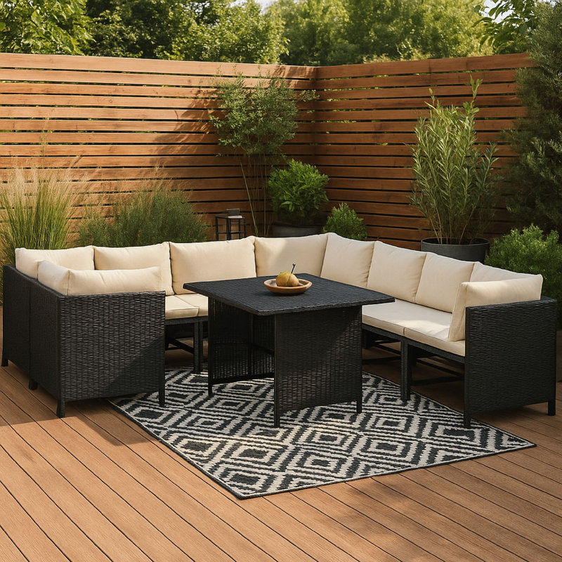 Ensemble de canapé modulaire d'extérieur 9 pièces Nilo avec rotin noir Nilo