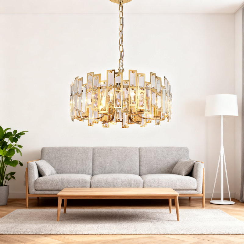Lustre en cristal moderne à 6 lumières avec cristaux K9 pour chaîne de salle à manger