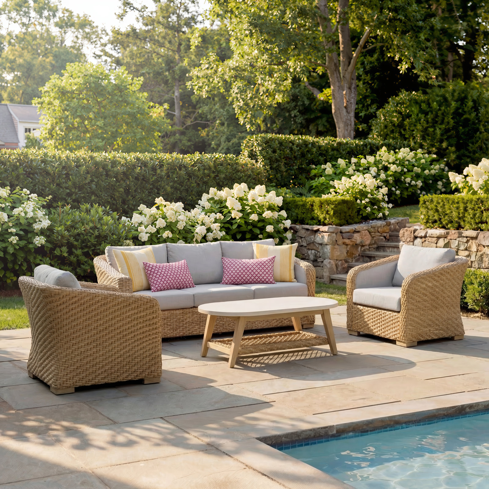 Edicott All-Weather Wicker 5-Person Patio Conversation Set with Cushions
