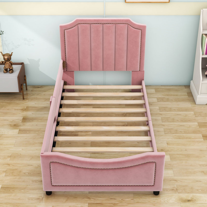 Twin Upholstered Daybed with Headboard, Pink