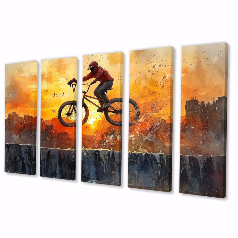 Ensemble de salon art mural orange Bmx Legacy, H 32 po x l 80 po