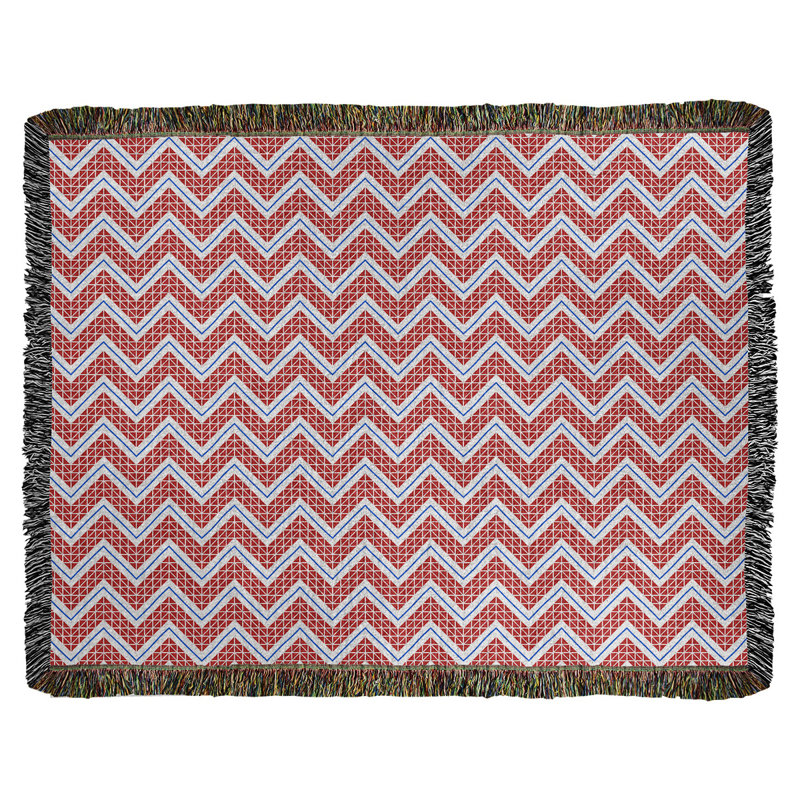 Hand Woven Throw Blanket, 52" W x 37" L, Blue/Red