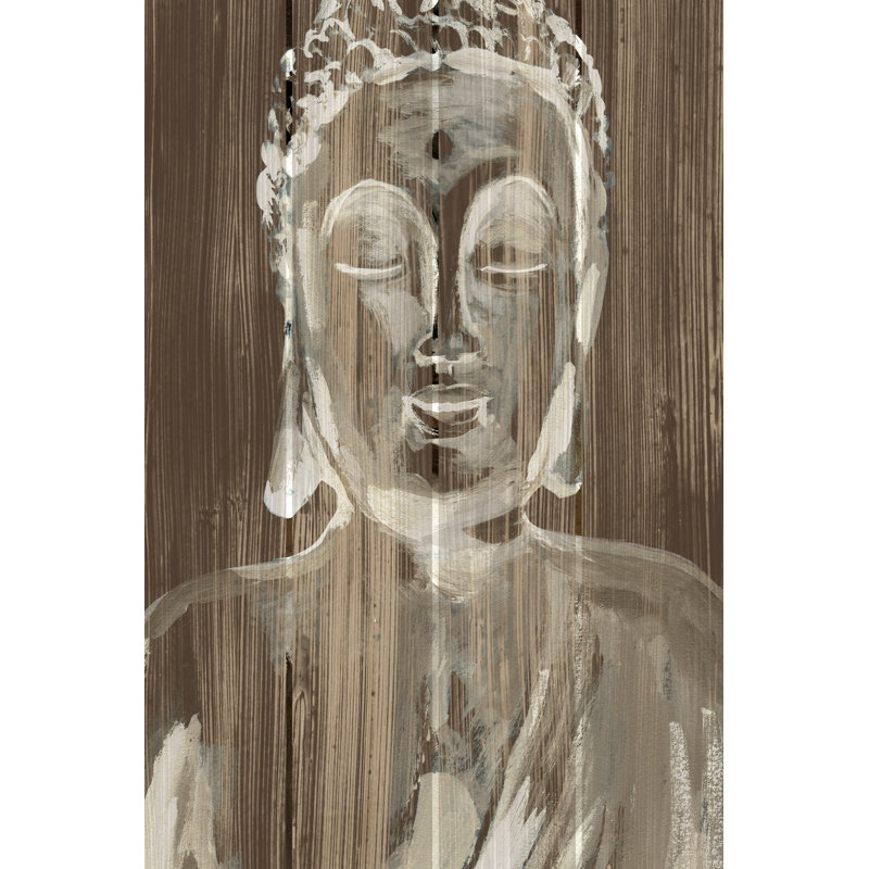 Bouddha sur bois I par Annie Warren, H 18 po x l 12 po