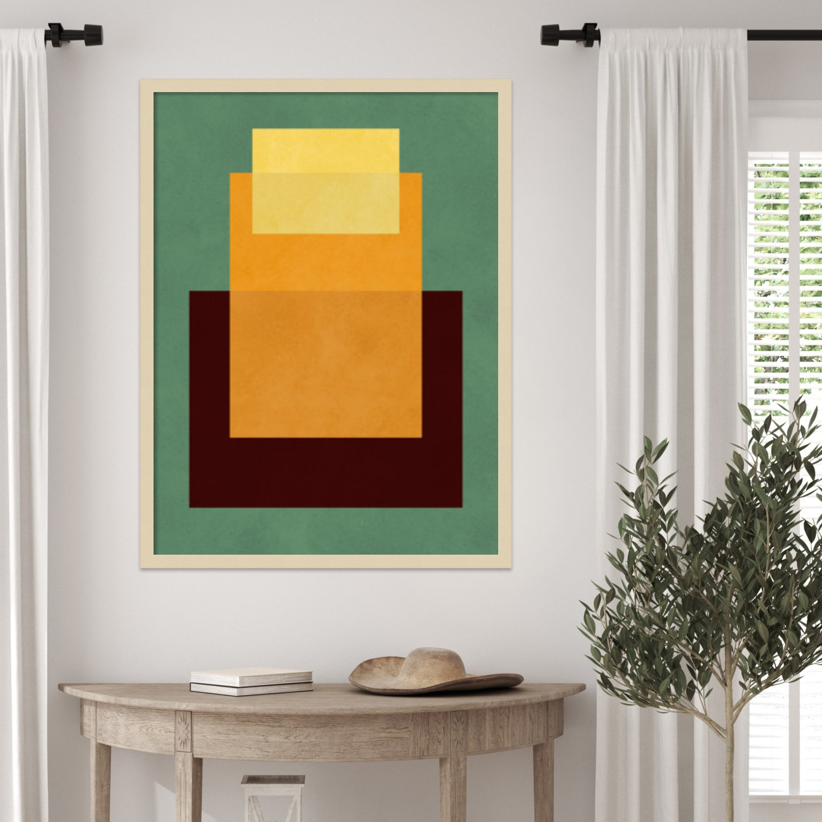Overlapping Geometry 10 Print, 33" H x 25" W, Green/Orange, Brown