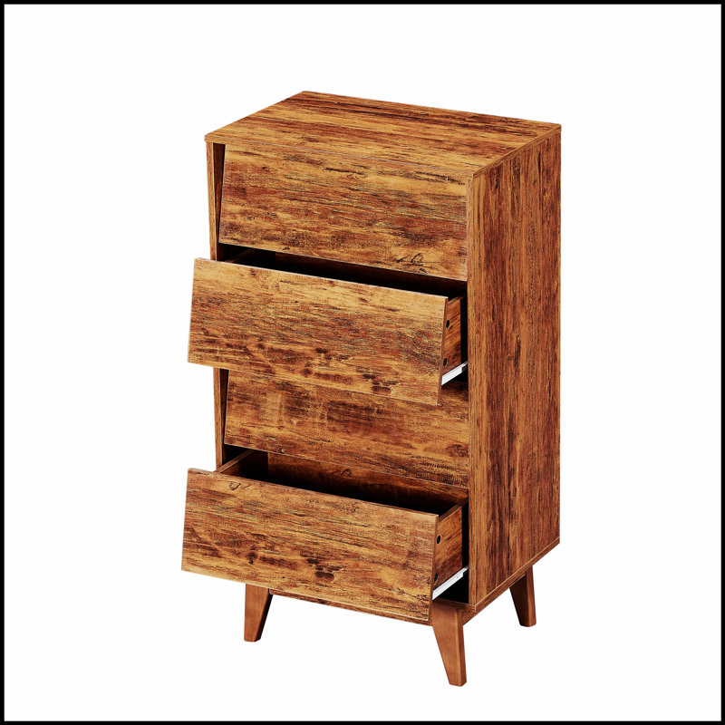 Commode double à 4 tiroirs de style rétro avec design biseauté pour un rangement spacieux et une esthétique élégante, Brun